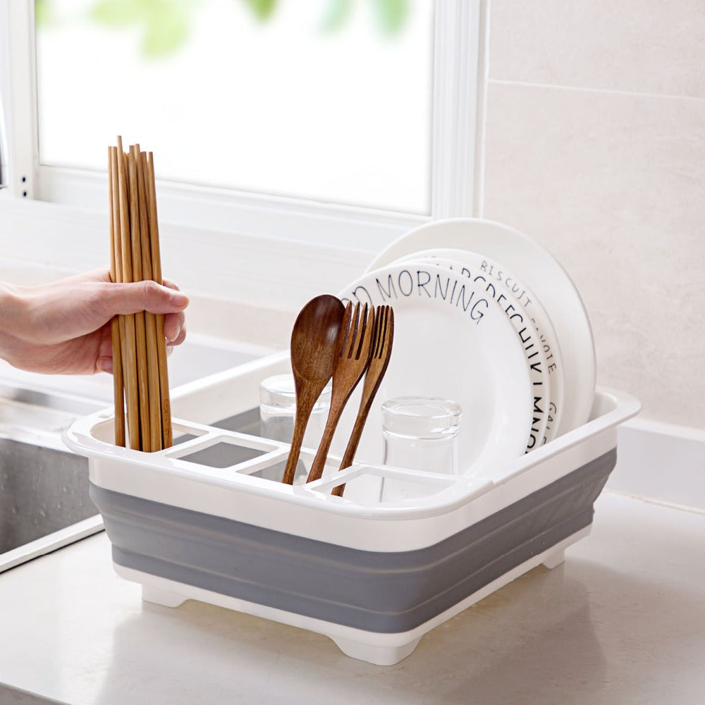 Escurridor de Platos Plegable con Organizador de Vajilla